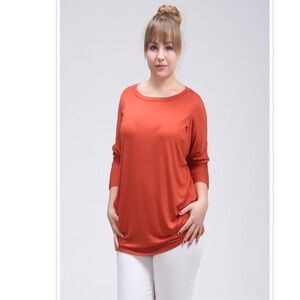 Light Tomato Red Blouse Top Shirt Medium Pockets